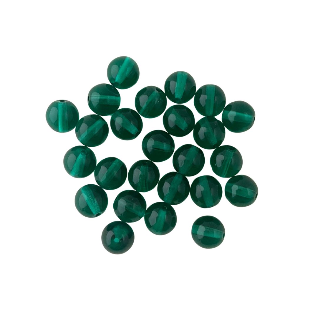 8mm Czech Glass Round Bead Transparent Emerald