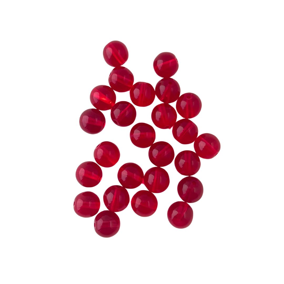 8mm Czech Glass Round Bead Transparent Siam Red