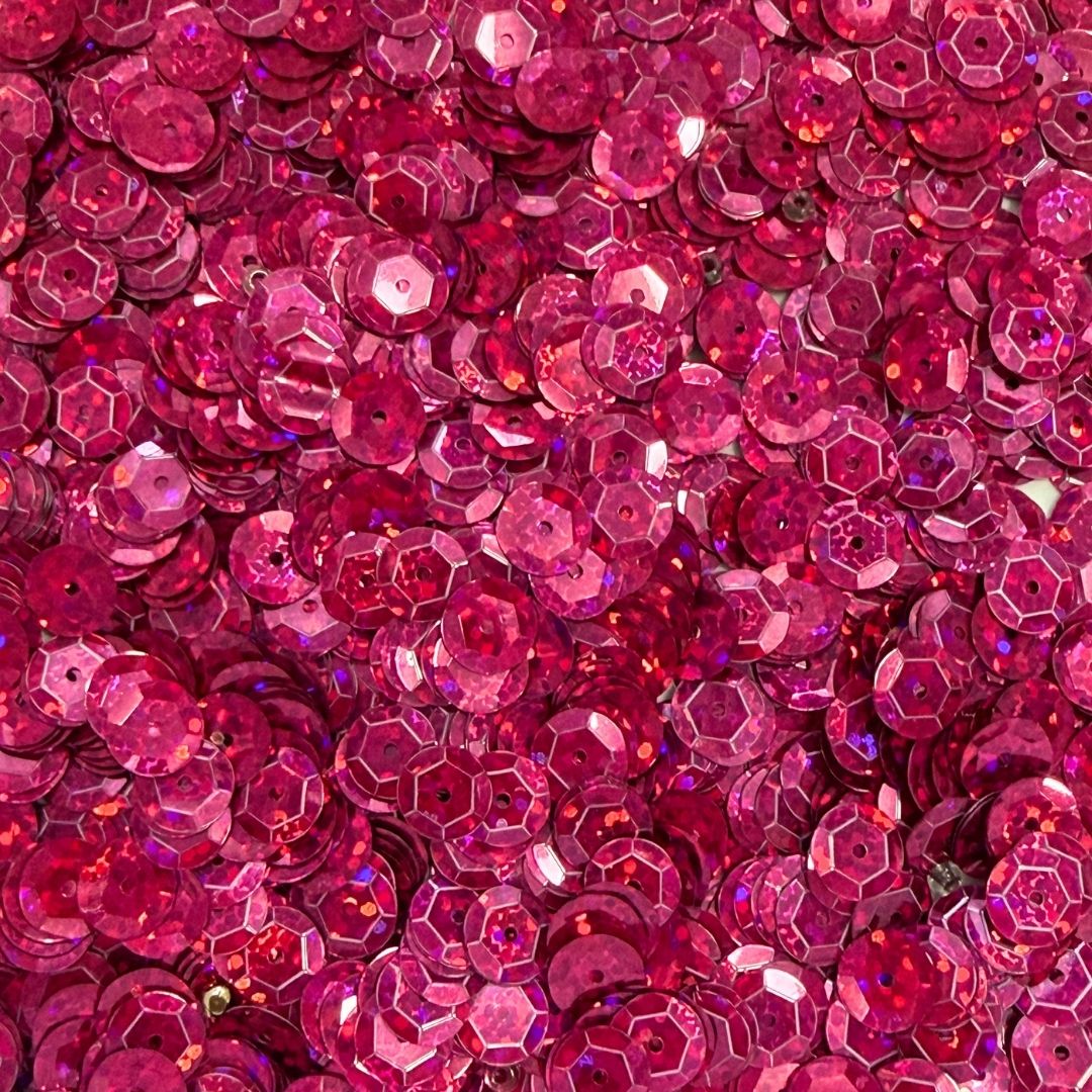 8mm Round Cup Shaped Sequins - Hologram Hot Pink
