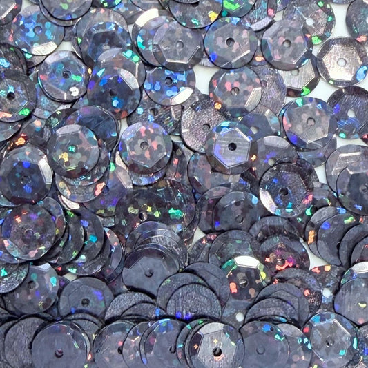 9mm Round Cup Shaped Sequins - Black Hologram