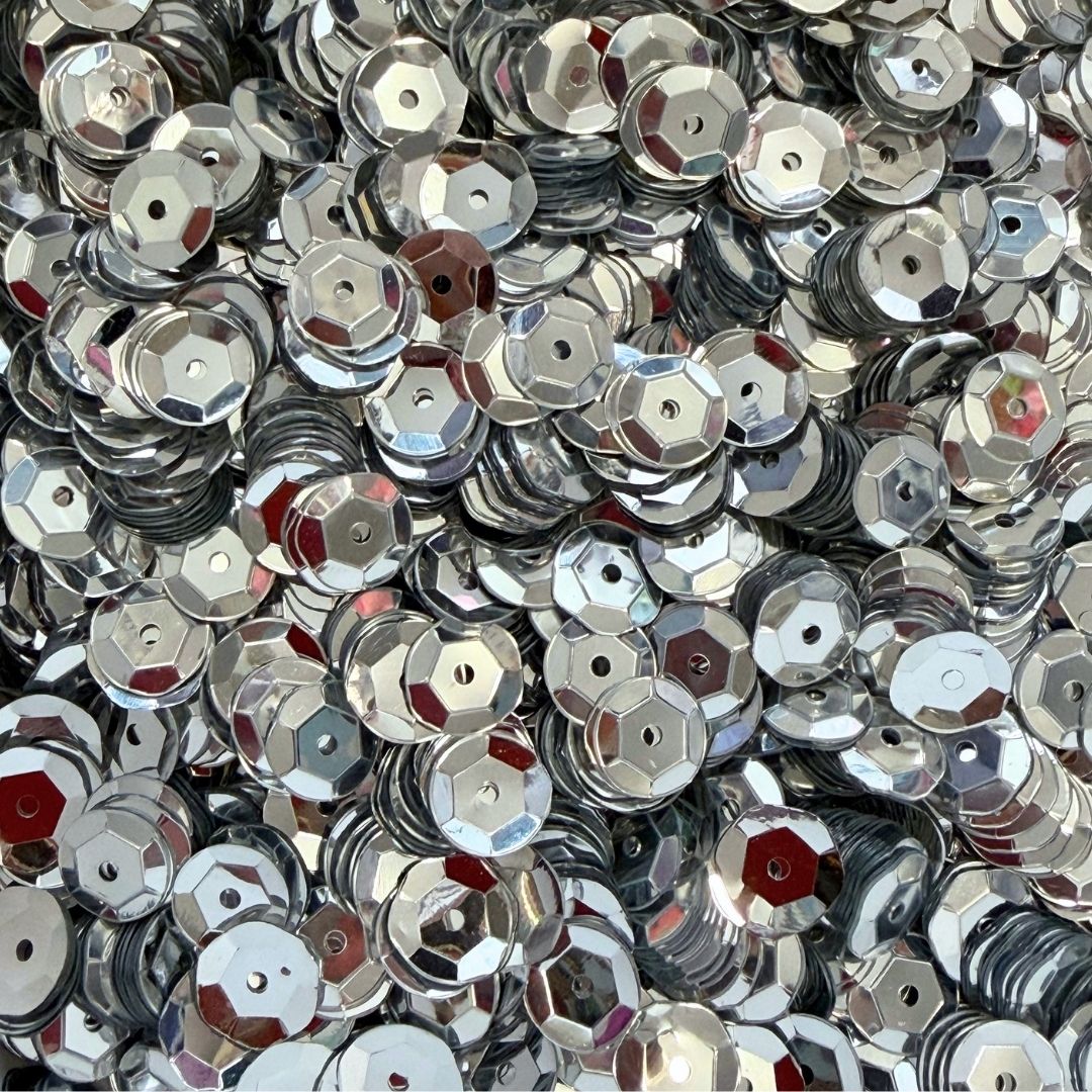 9mm Round Cup Shaped Sequins - Metallic Silver