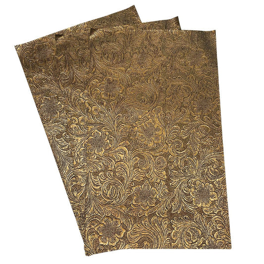 Antique Brass Textured Faux Leather Sheet, Embossed Swirls Pattern