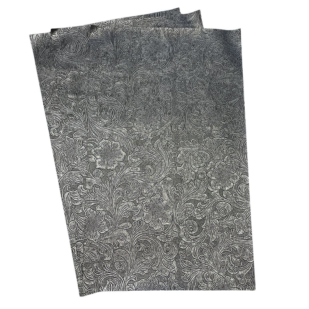 Antique Silver Textured Faux Leather Sheet, Embossed Swirls Pattern