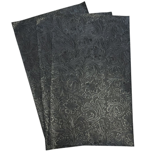 Black Textured Faux Leather Sheet, Embossed Swirls Pattern