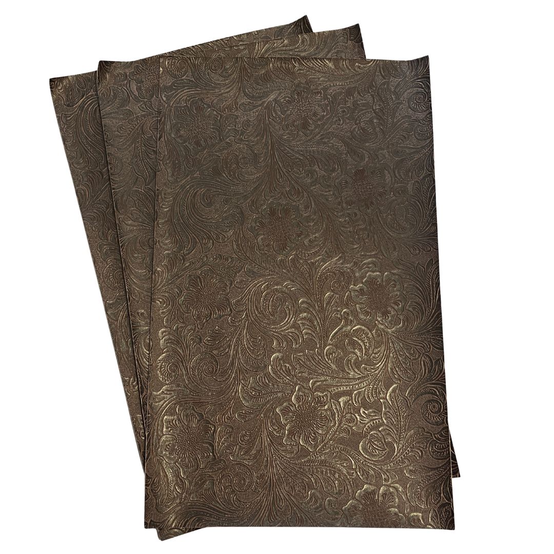 Black on Chocolate Textured Faux Leather Sheet, Embossed Swirls Pattern