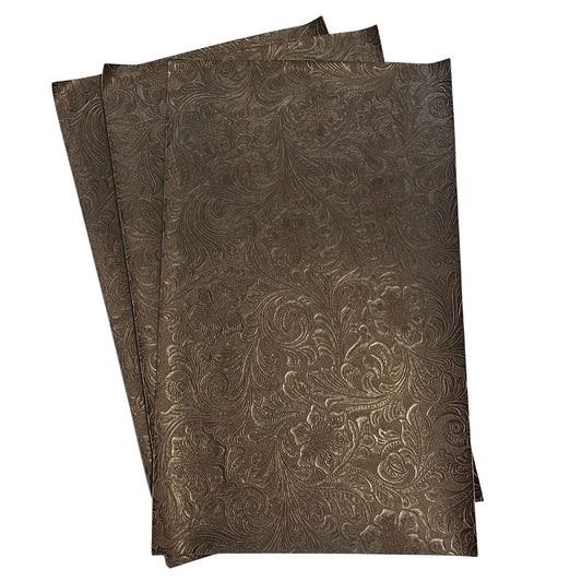 Black on Chocolate Textured Faux Leather Sheet, Embossed Swirls Pattern