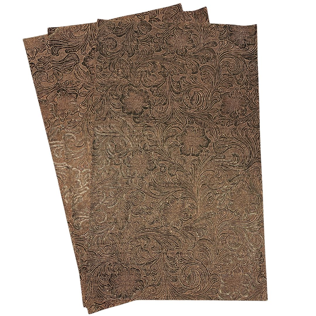 Black on Copper Textured Faux Leather Sheet, Embossed Swirls Pattern