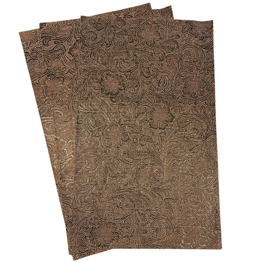 Black on Copper Textured Faux Leather Sheet, Embossed Swirls Pattern