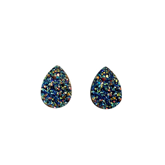 Blue and Gold Resin Druzy Drop Flat Back Cabochon 10x14mm Adhesive backed