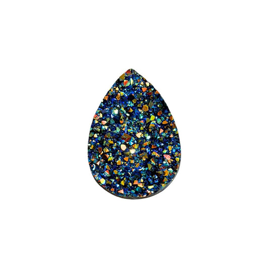 Blue and Gold Resin Druzy Flat Back Cabochon 18x25mm Adhesive backed
