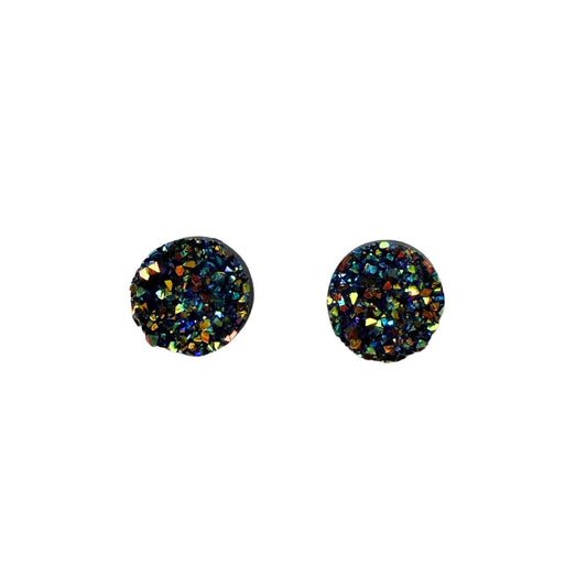 Blue and Gold Round Resin Druzy Flat Back Cabochon 12mm Adhesive backed