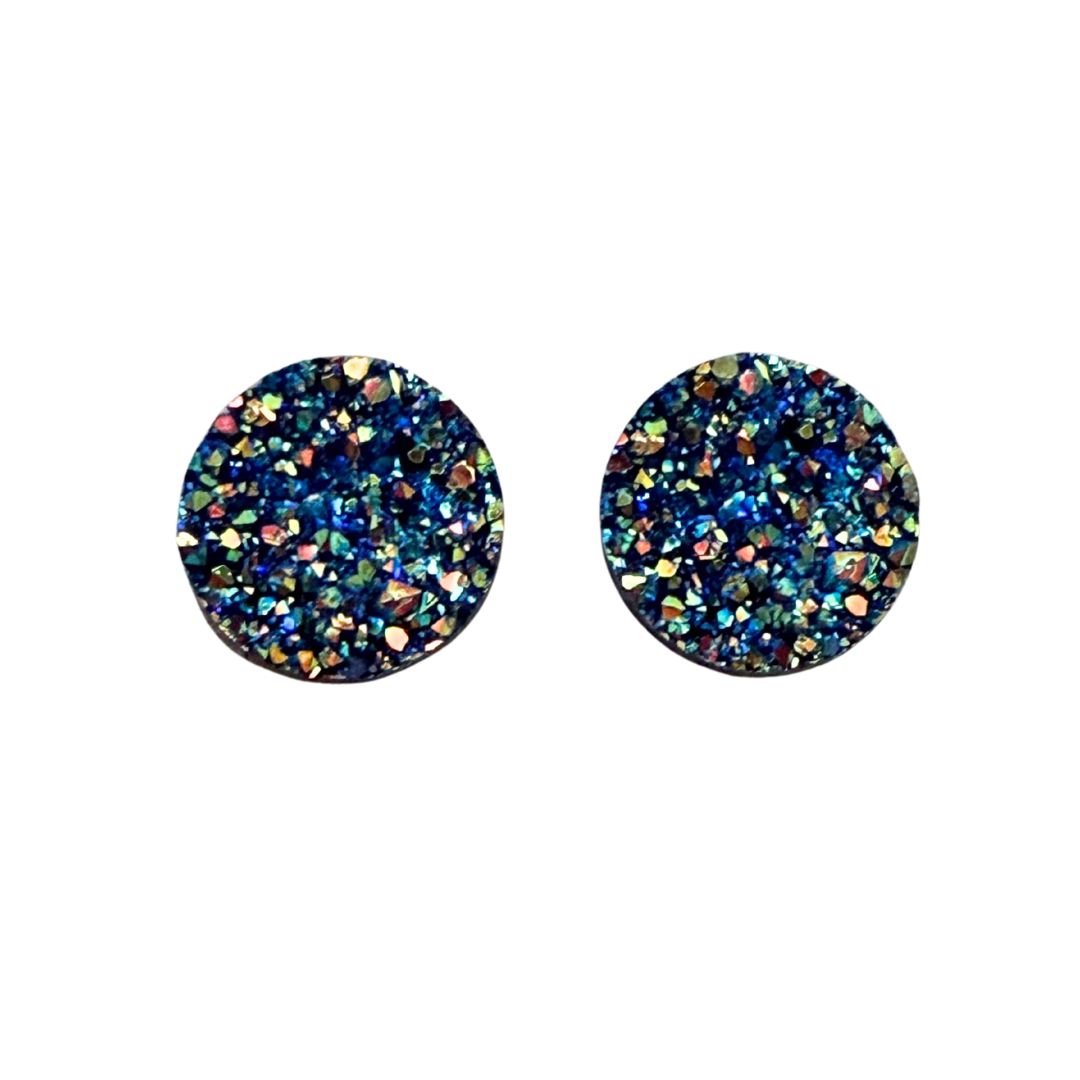 Blue and Gold Round Resin Druzy Flat Back Cabochon 16mm Adhesive backed