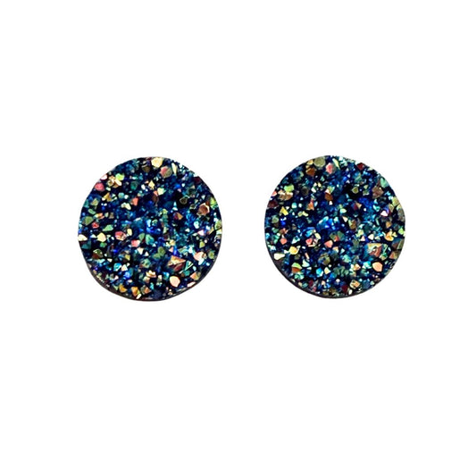 Blue and Gold Round Resin Druzy Flat Back Cabochon 16mm Adhesive backed