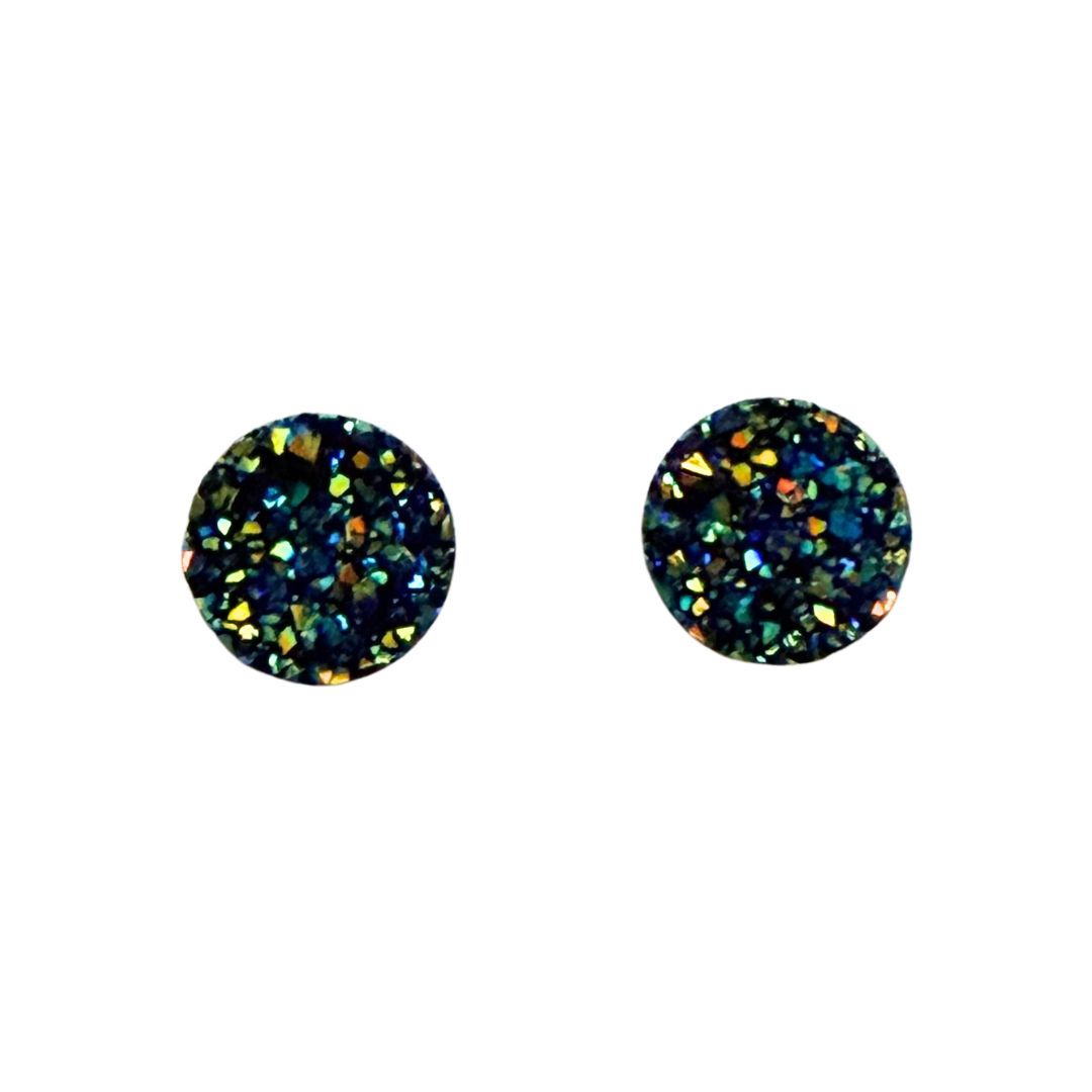 Blue and Green Round Resin Druzy Flat Back Cabochon 12mm Adhesive backed