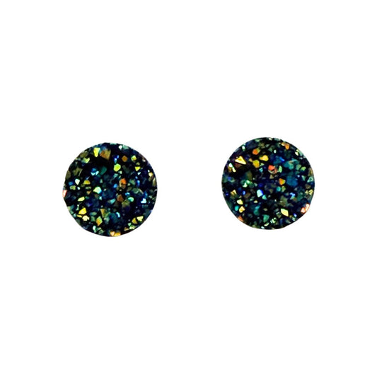 Blue and Green Round Resin Druzy Flat Back Cabochon 12mm Adhesive backed