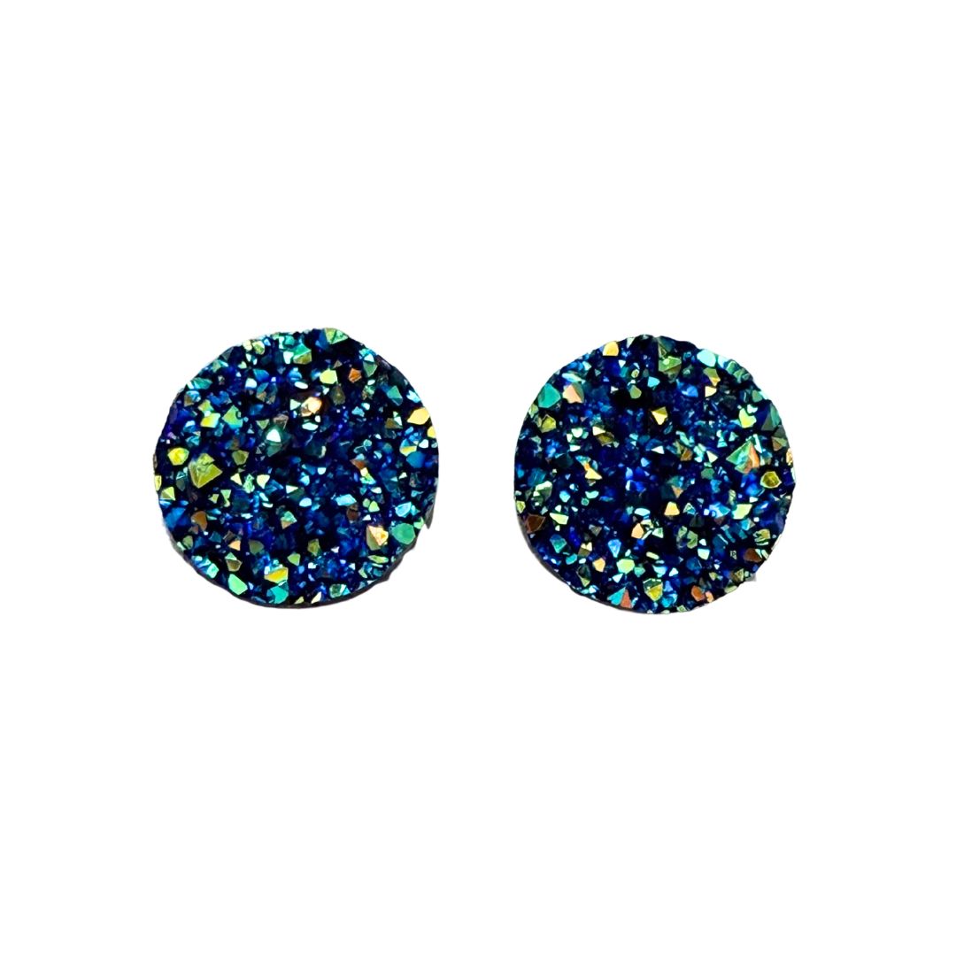 Blue and Green Round Resin Druzy Flat Back Cabochon 16mm Adhesive backed