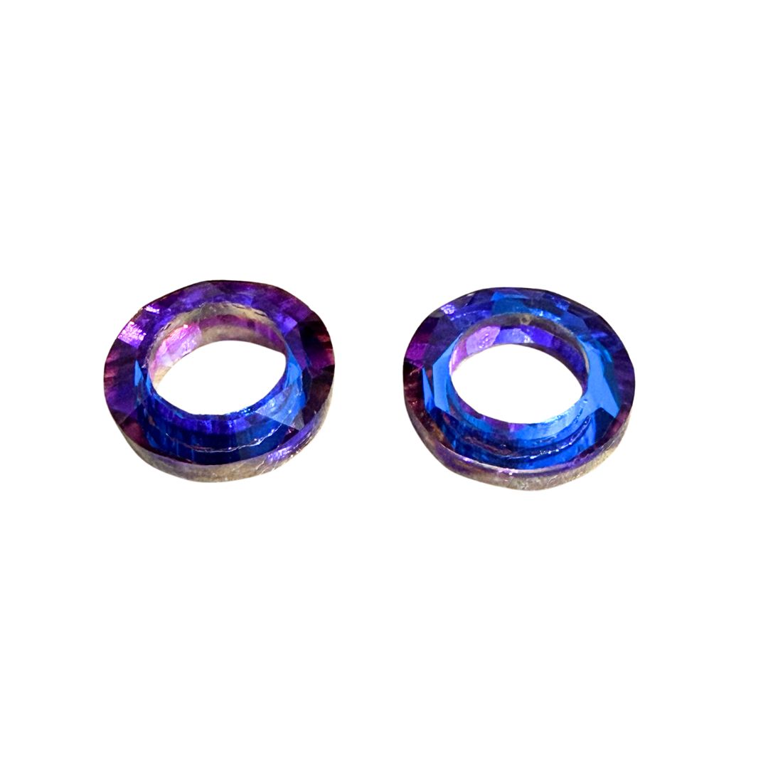 Blue and Purple Foil Backed Glass Crystal Rings 14mm OD 7mm ID