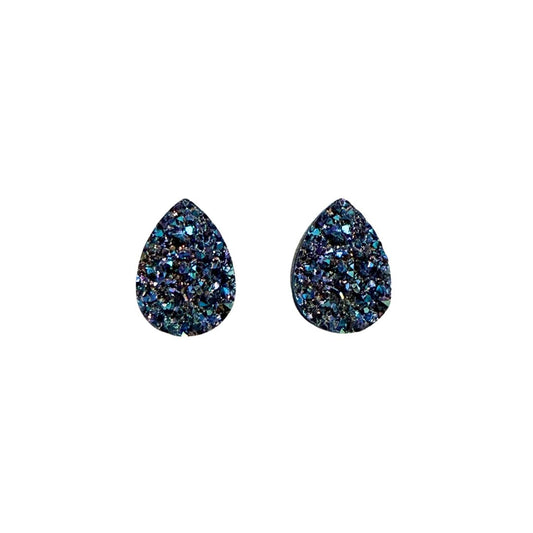 Blue and Purple Resin Druzy Drop Flat Back Cabochon 10x14mm Adhesive backed