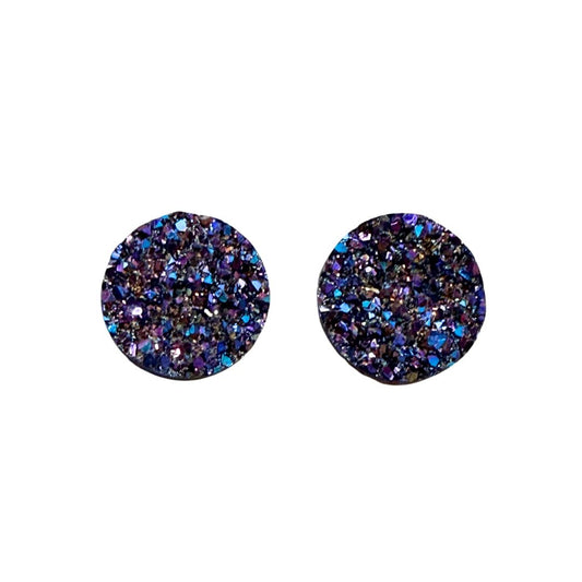 Purple and Blue Round Resin Druzy Flat Back Cabochon 16mm Adhesive backed