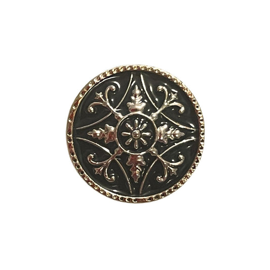 Button Enamel Look Floral 21mm Black and Gold