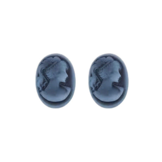 Cameo Lady Face Silhouette Flat Back Oval Cabochon 18x13mm Grey, set of 2