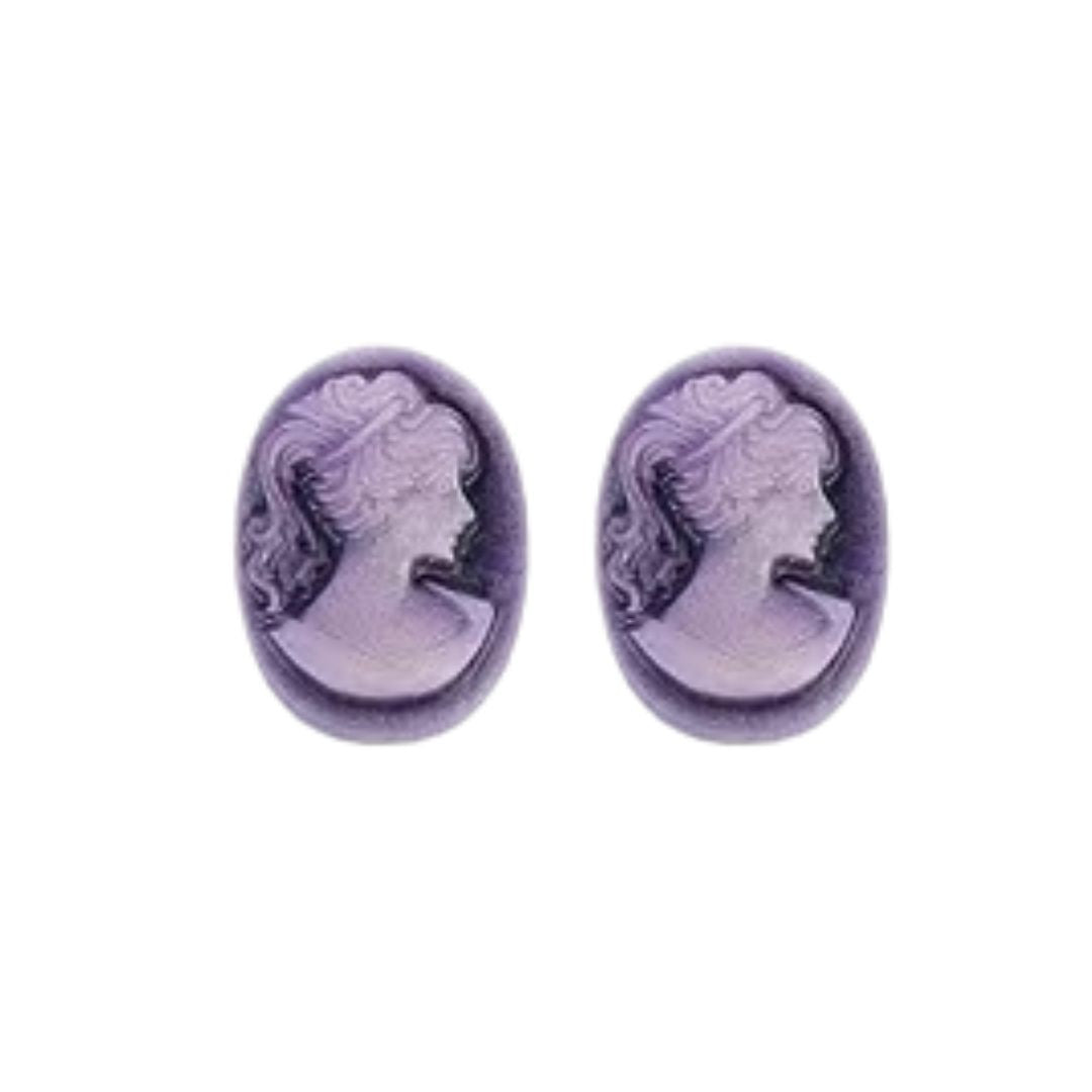 Cameo Lady Face Silhouette Flat Back Oval Cabochon 18x13mm Purple, set of 2
