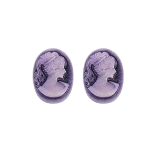 Cameo Lady Face Silhouette Flat Back Oval Cabochon 18x13mm Purple, set of 2