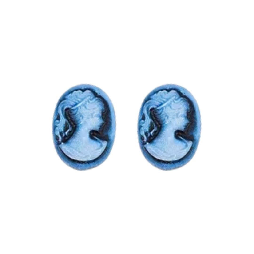 Cameo Lady Face Silhouette Flat Back Oval Cabochon 18x13mm Ink Blue, set of 2