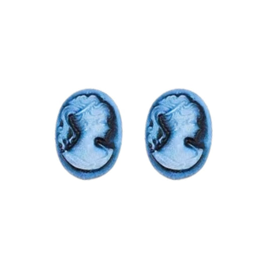 Cameo Lady Face Silhouette Flat Back Oval Cabochon 18x13mm Ink Blue, set of 2