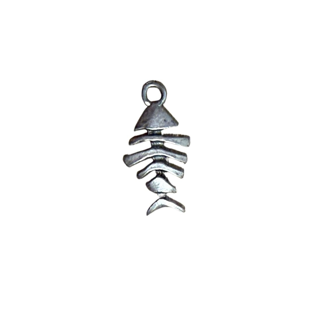 Charm, Fish Skeleton, 10x20mm Silver