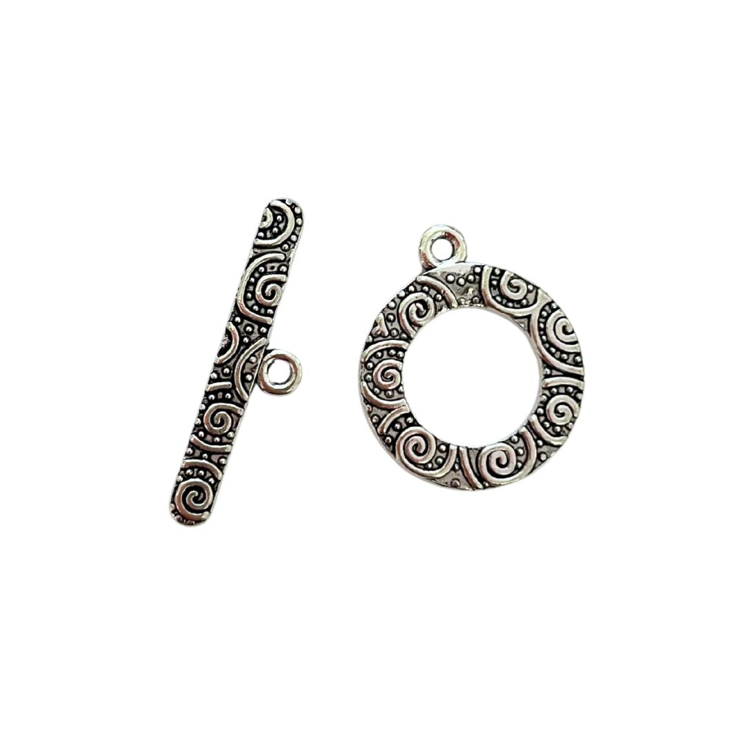 Clasp, Toggle, Round with Swirls, Silver