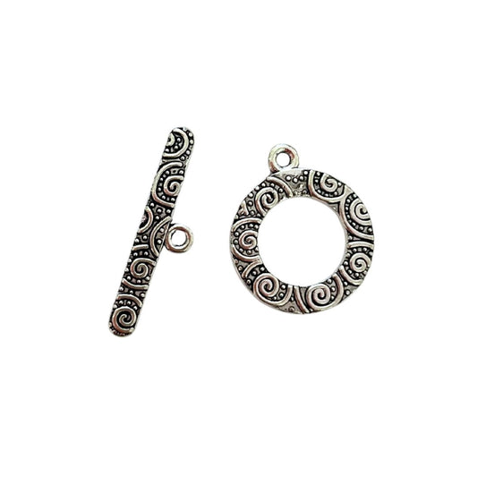 Clasp, Toggle, Round with Swirls, Silver