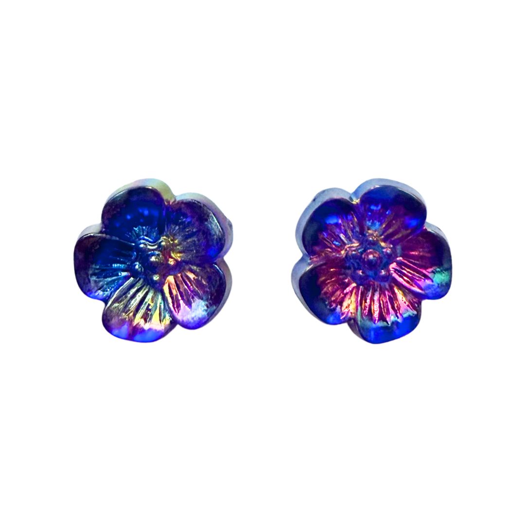 Cobalt AB Flat Back Flower Cabochon 15mm