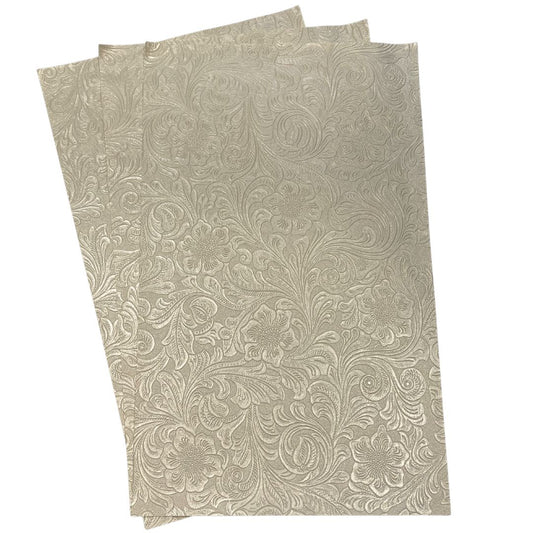 Cream Pearl Textured Faux Leather Sheet, Embossed Swirls Pattern
