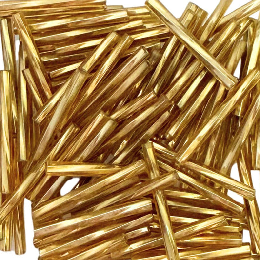 Czech Glass Bugel Beads 17mm Silverlined Gold