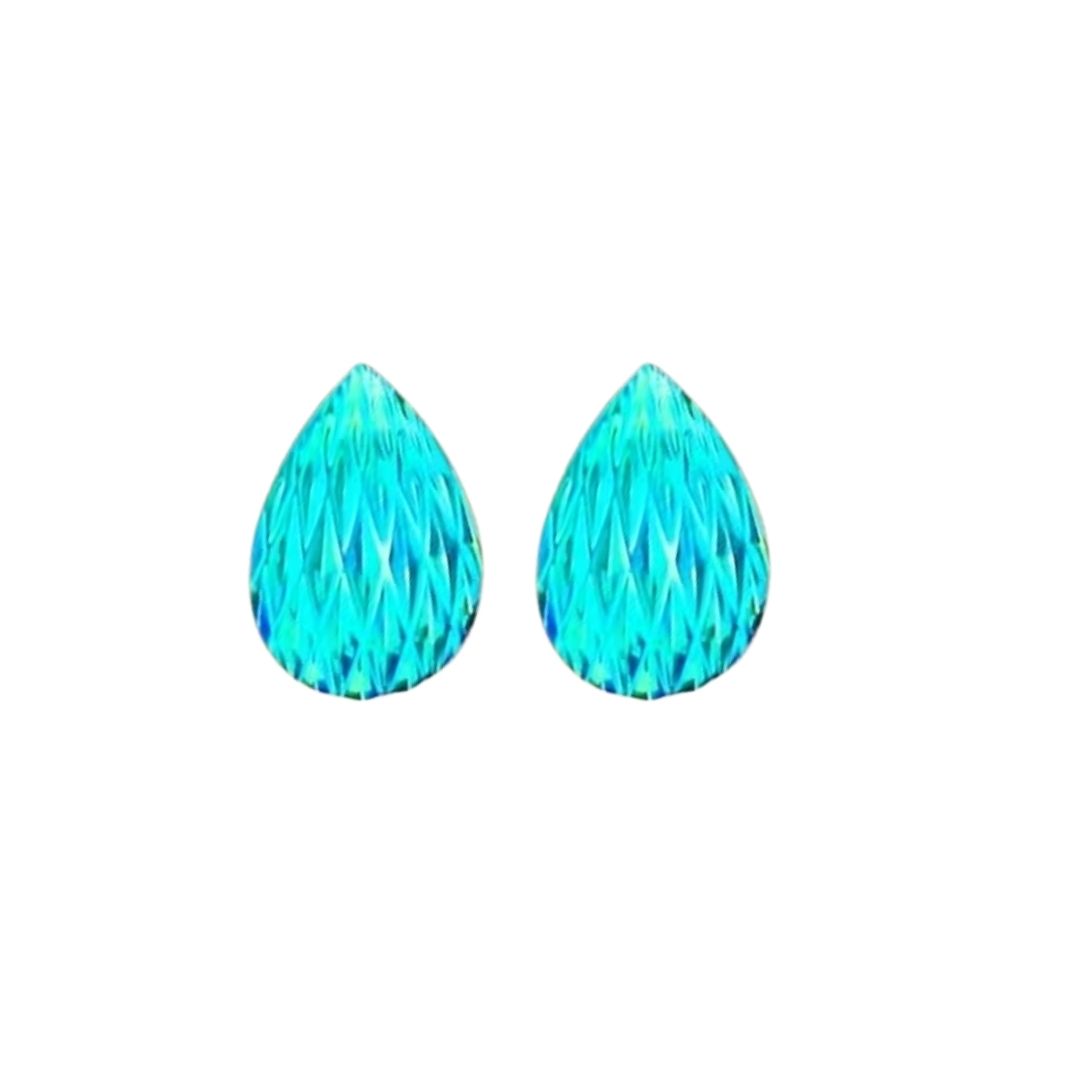 Drop shaped 14x10mm Geometric Resin Cabochon Aqua