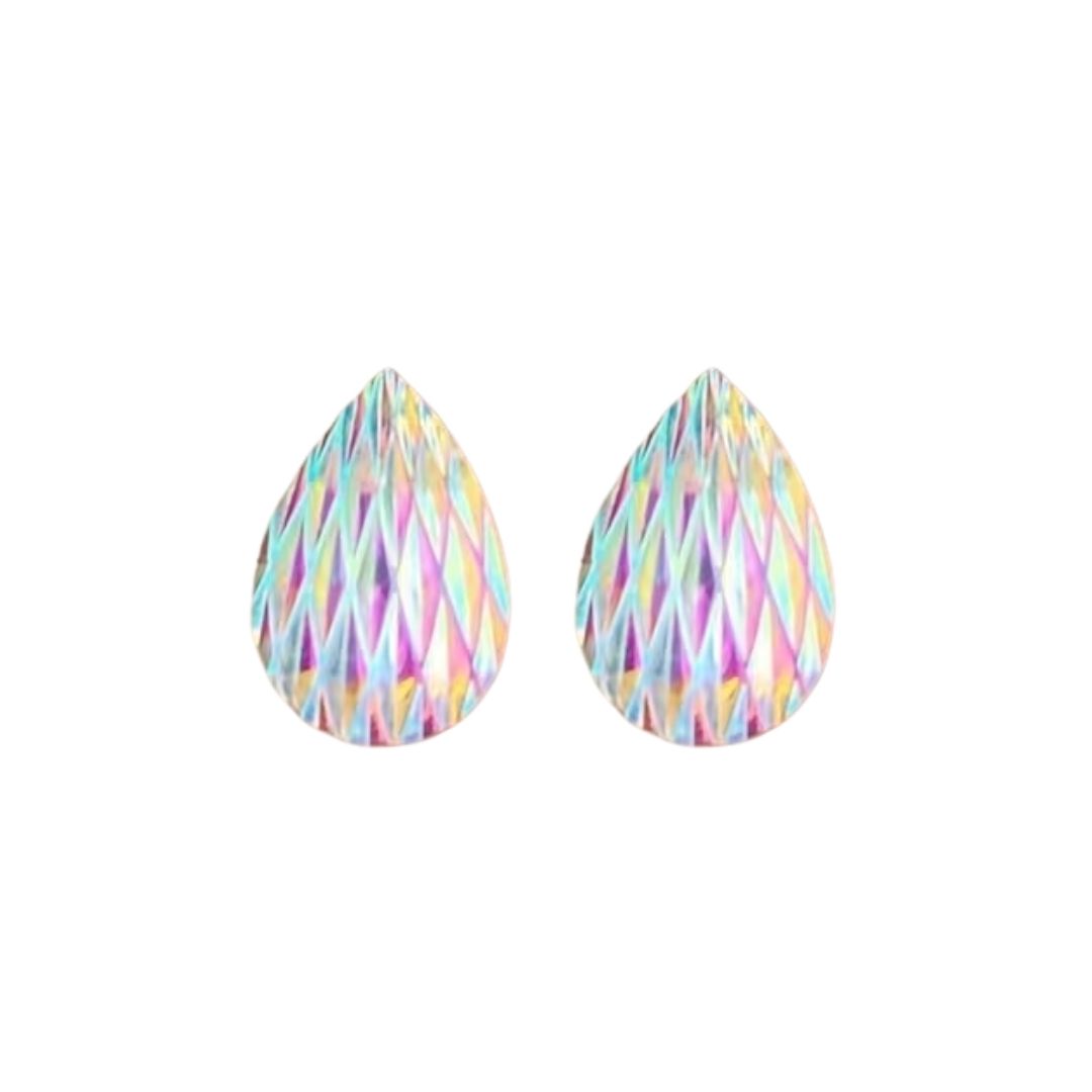 Drop shaped 14x10mm Geometric Resin Cabochon Crystal AB