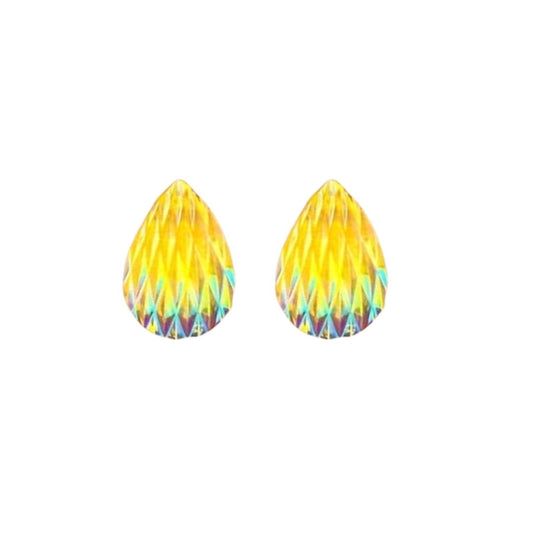 Drop shaped 14x10mm Geometric Resin Cabochon Yellow