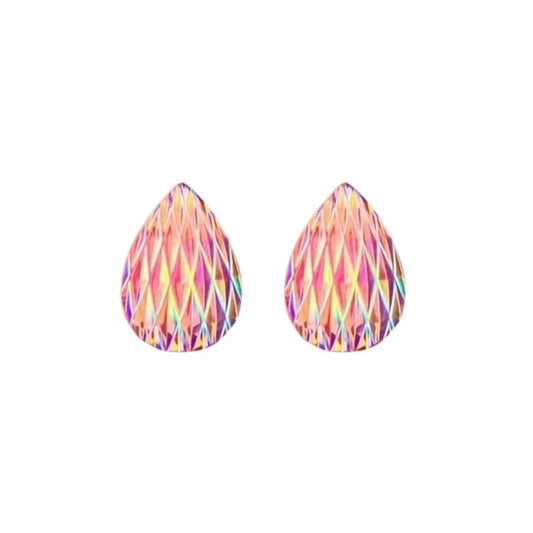 Drop shaped 14x10mm Geometric Resin Cabochon Pink