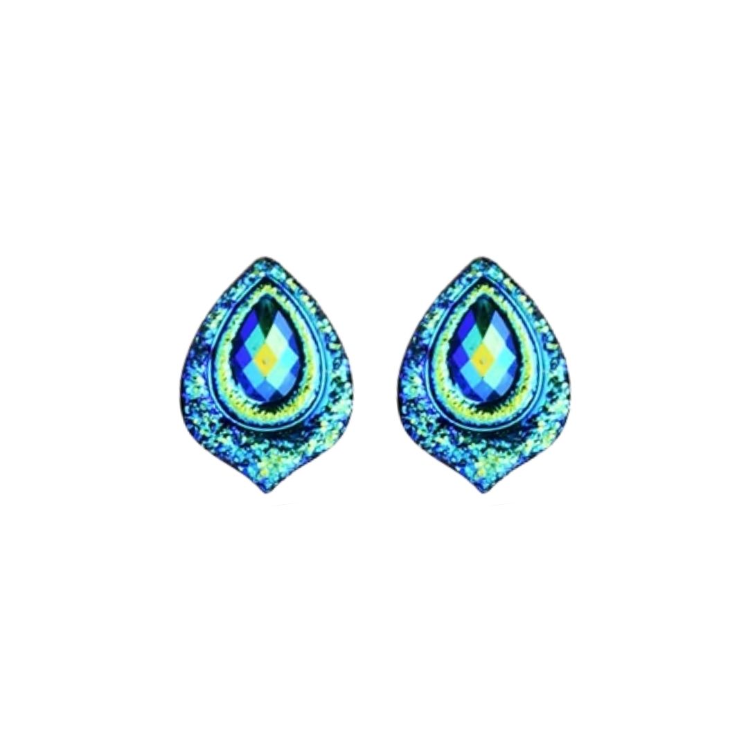 Small Blue Peacock Feather Resin Druzy Cabochon 13x18mm