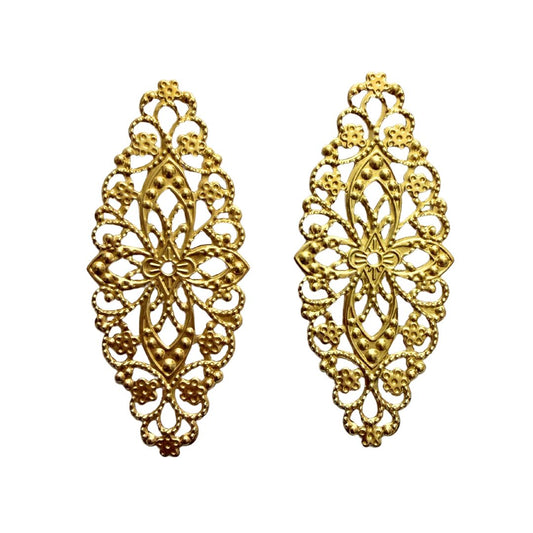Filigree Finding Medium With Flowers and Swirls 60x26mm Gold