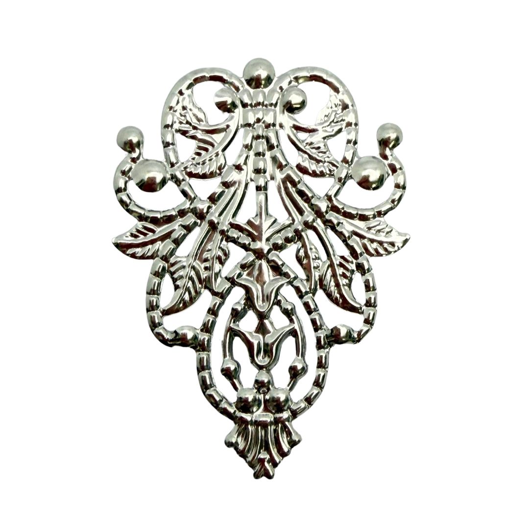 Filigree Finding With Heart, Leaves and Swirls 48x35mm Silver
