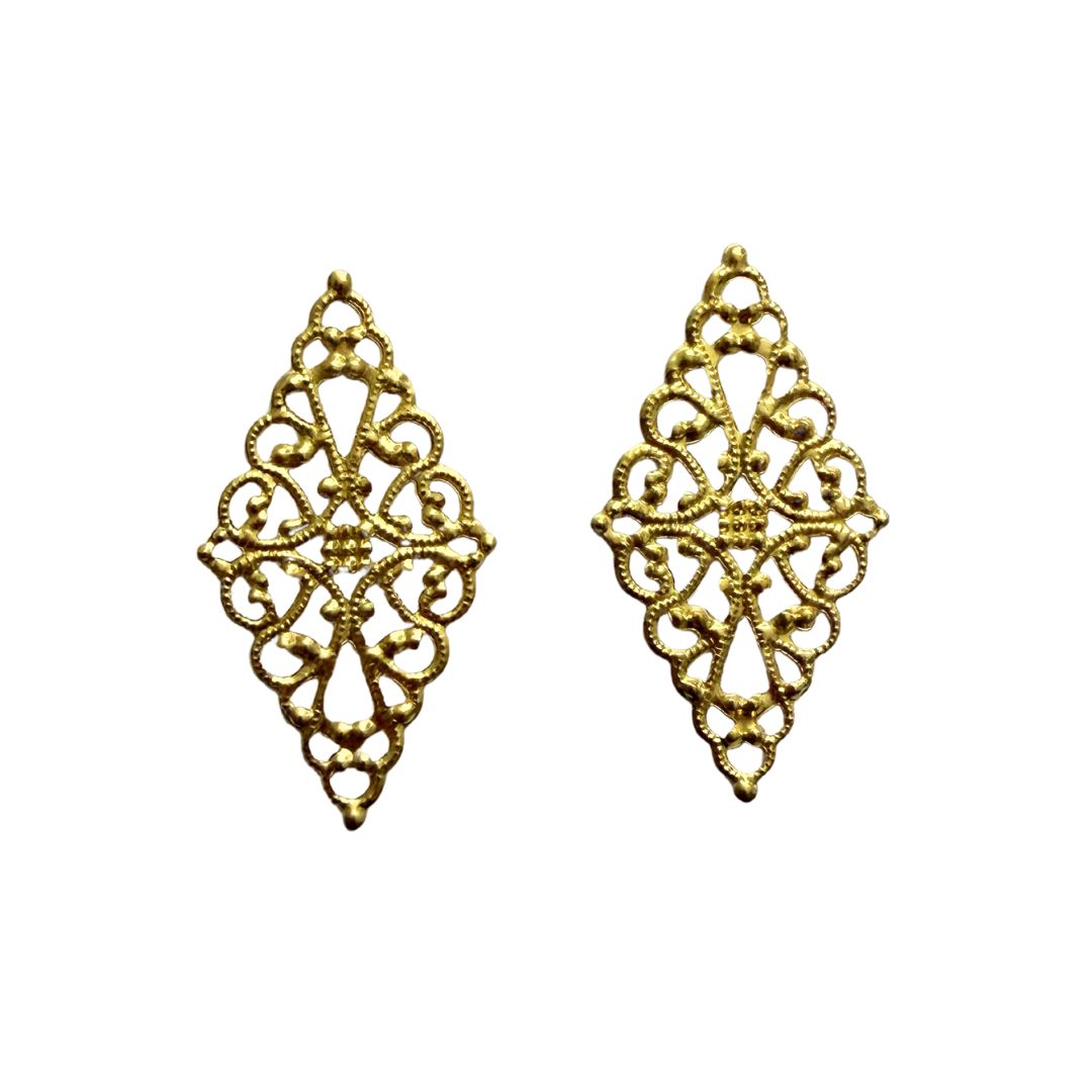 Filigree Findings Diamond Shape with Swirls 45x24mm Gold