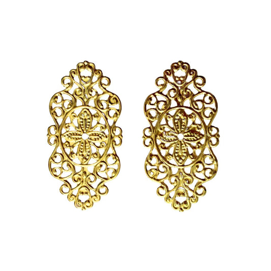 Filigree Findings Swirl With Central Flower 46x23mm Gold