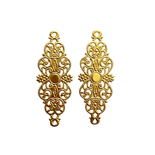 Filigree Findings Swirl With Flowers 62x25mm Gold