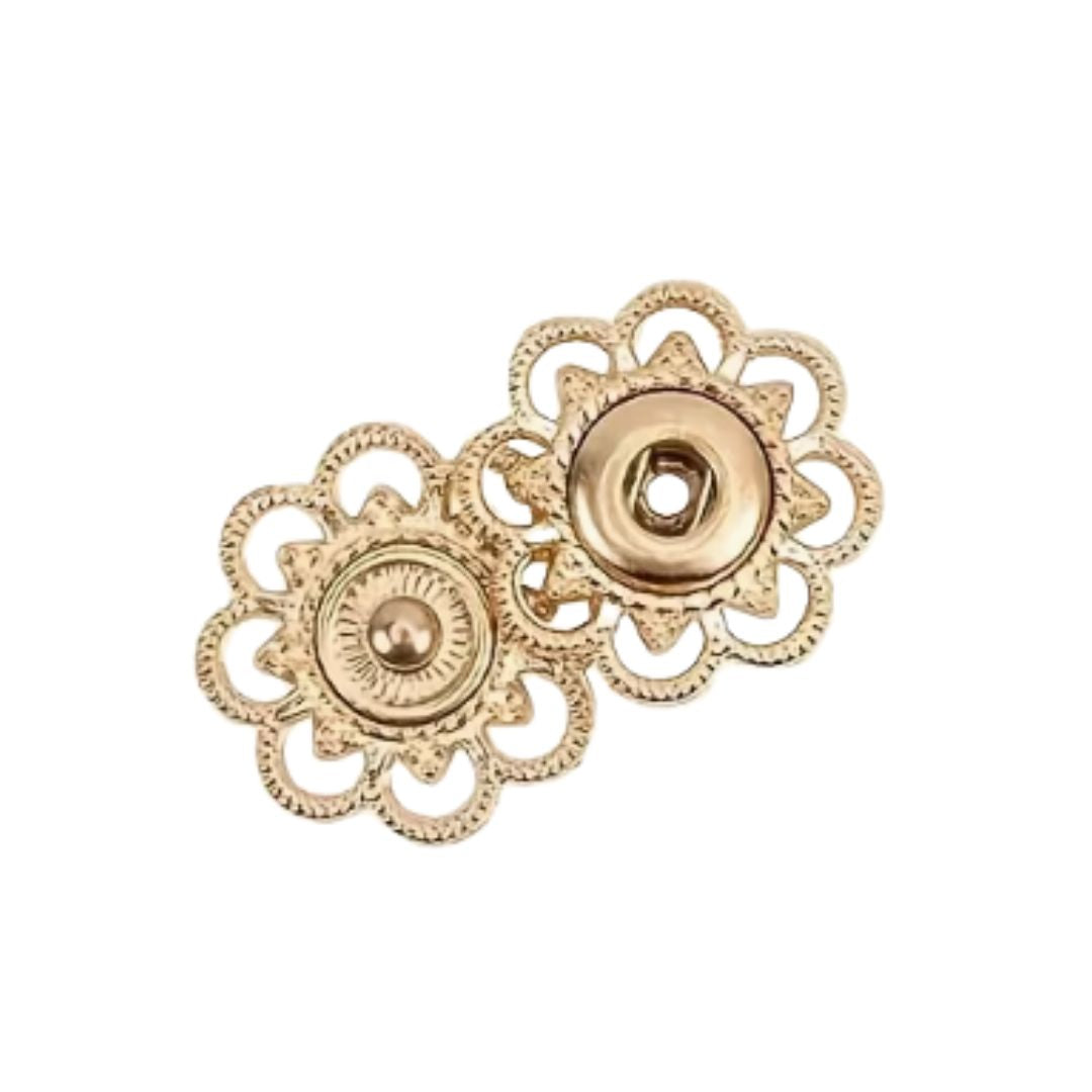 Flower Sew On Clasp, Press Stud, Snap Button, 20mm, Gold