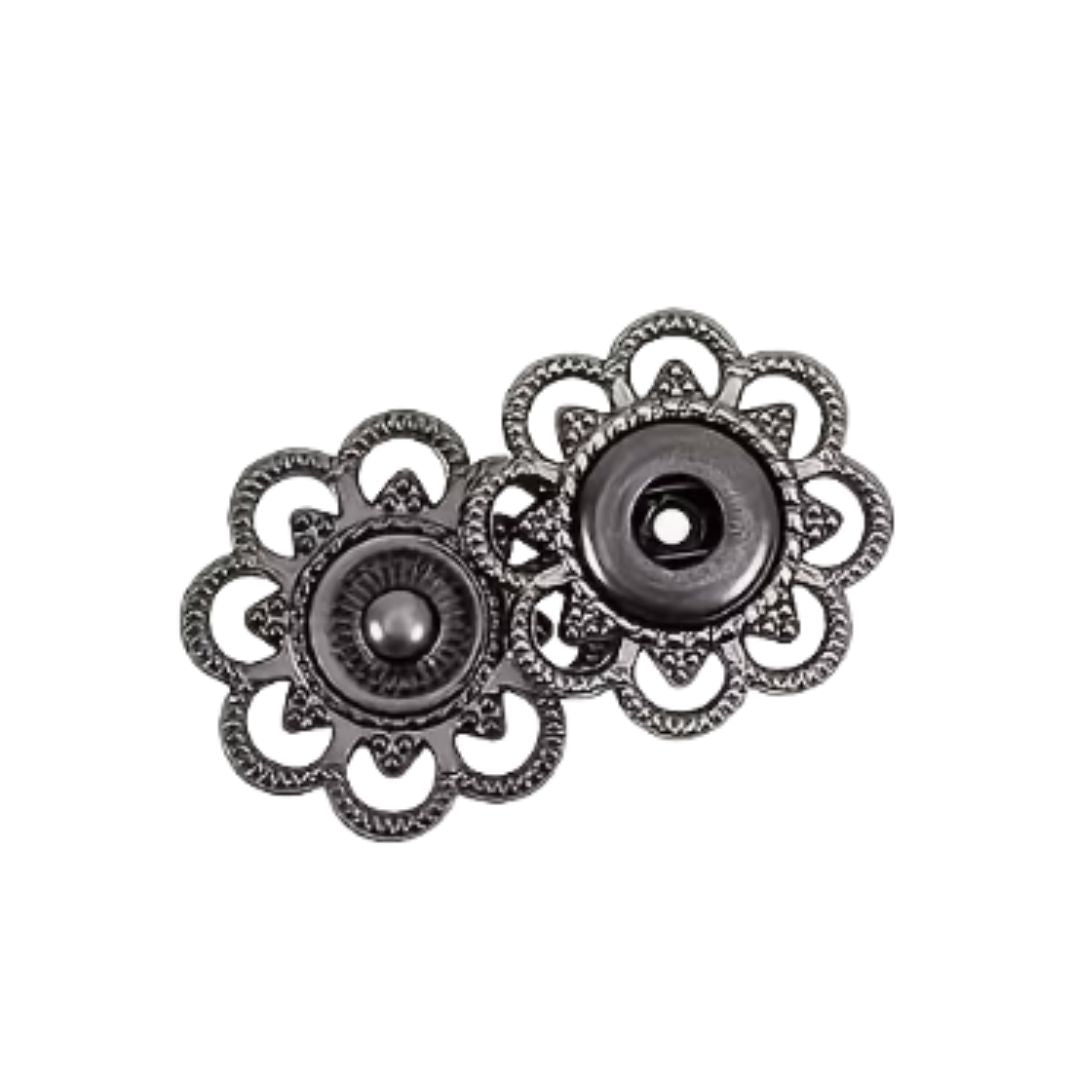 Flower Sew On Clasp, Press Stud, Snap Button, 20mm, Gunmetal