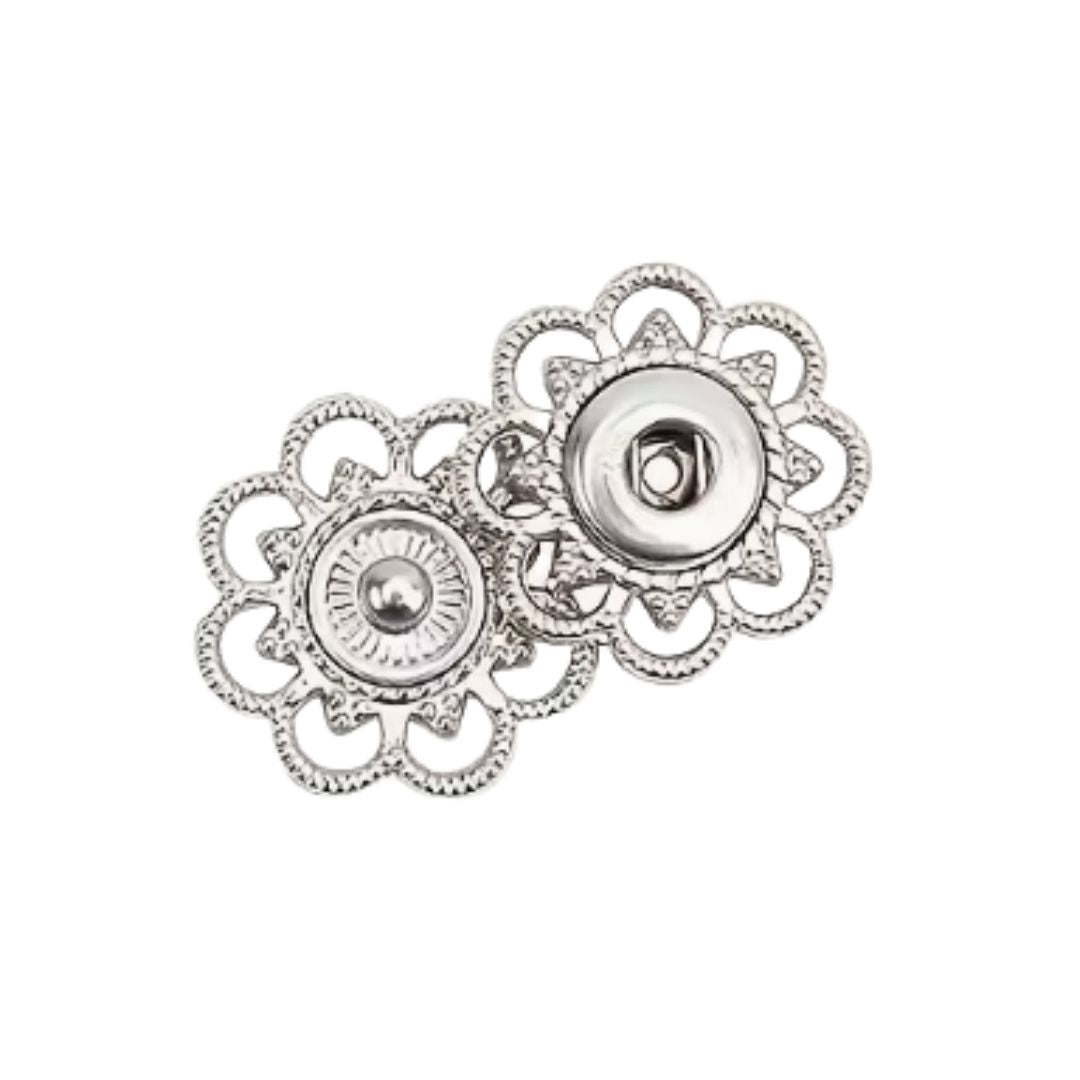 Flower Sew On Clasp, Press Stud, Snap Button, 20mm, Silver