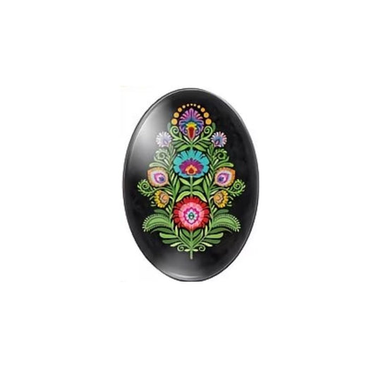 Folk Art Cabochon 25x18cm Black with Flowers