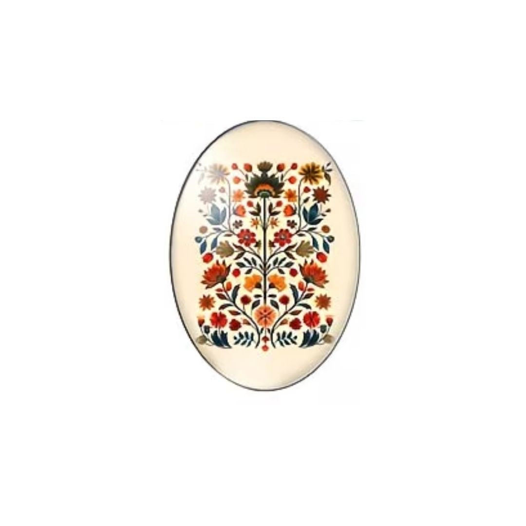 Folk Art Cabochon 25x18cm Cream with Flowers